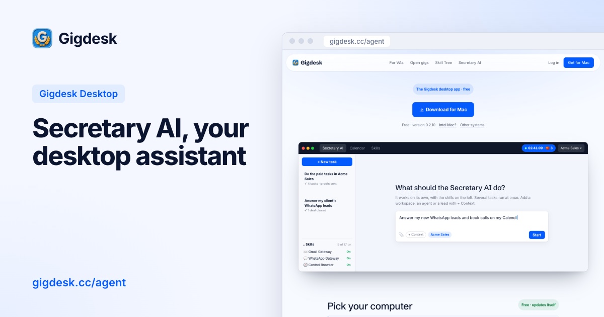 Secretary AI for virtual assistants — Gigdesk