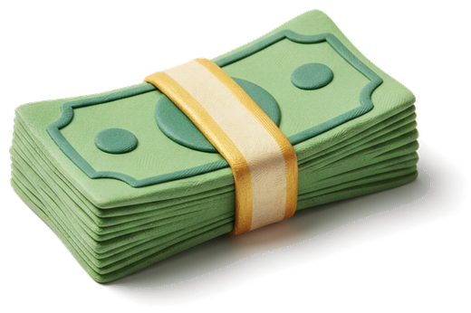 Clay wad of cash with a golden money band