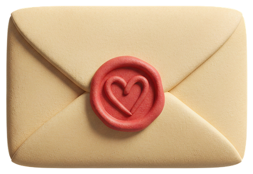 Clay envelope sealed with a red wax heart