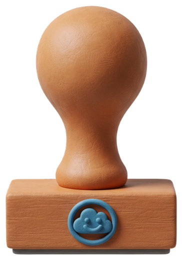 Clay rubber stamp with a blue ink mark